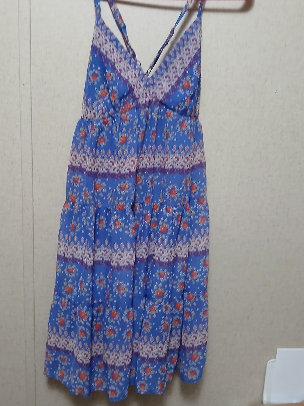 MOSSIMO Blue Floral Tiered V-Neck Sundress